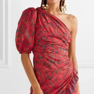 Isabel Marant Etoile Red Floral One Shoulder Dress